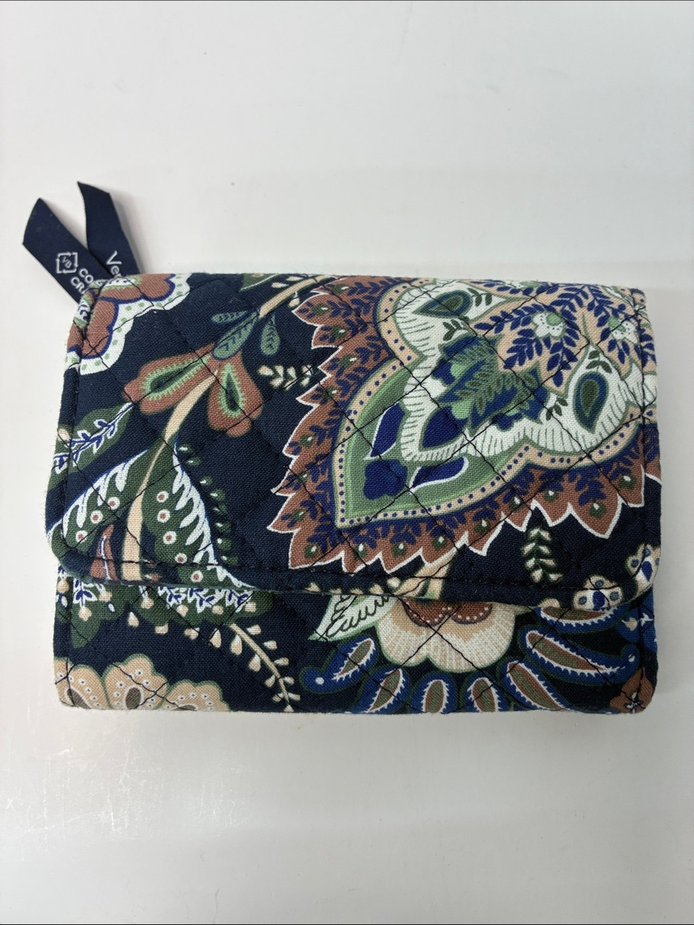 Vera Bradley Quilted Paisley Wallet in Navy, Green and Tan